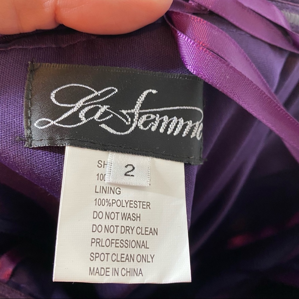 La Femme - 28204 Strapless Jersey Sheath Dress Gown With Slit Purple Sz 2 - Picture 8 of 11